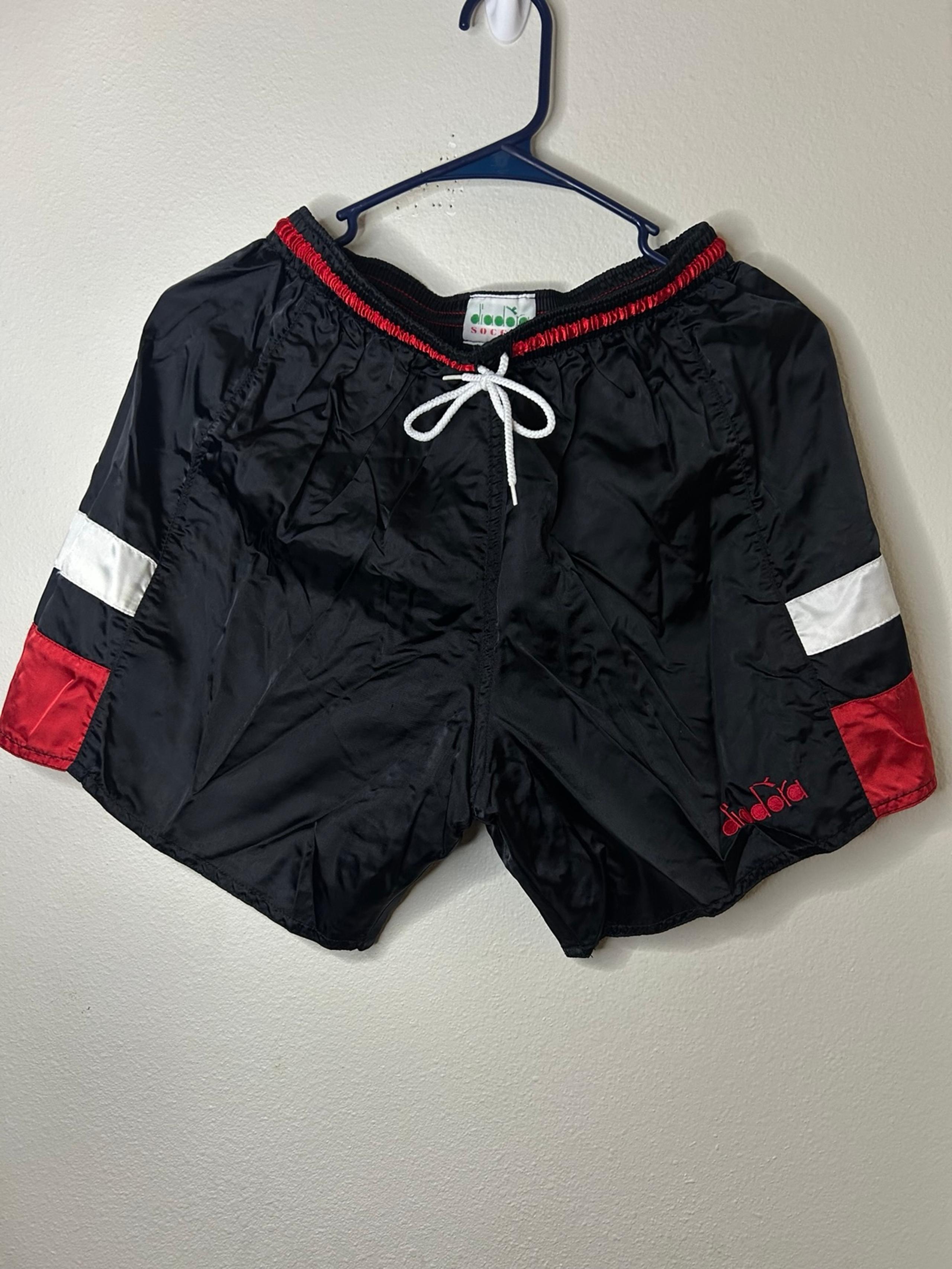 Vintage 90s Diadora Satin Nylon Striped Soccer Gym Shorts Size Small Patterned