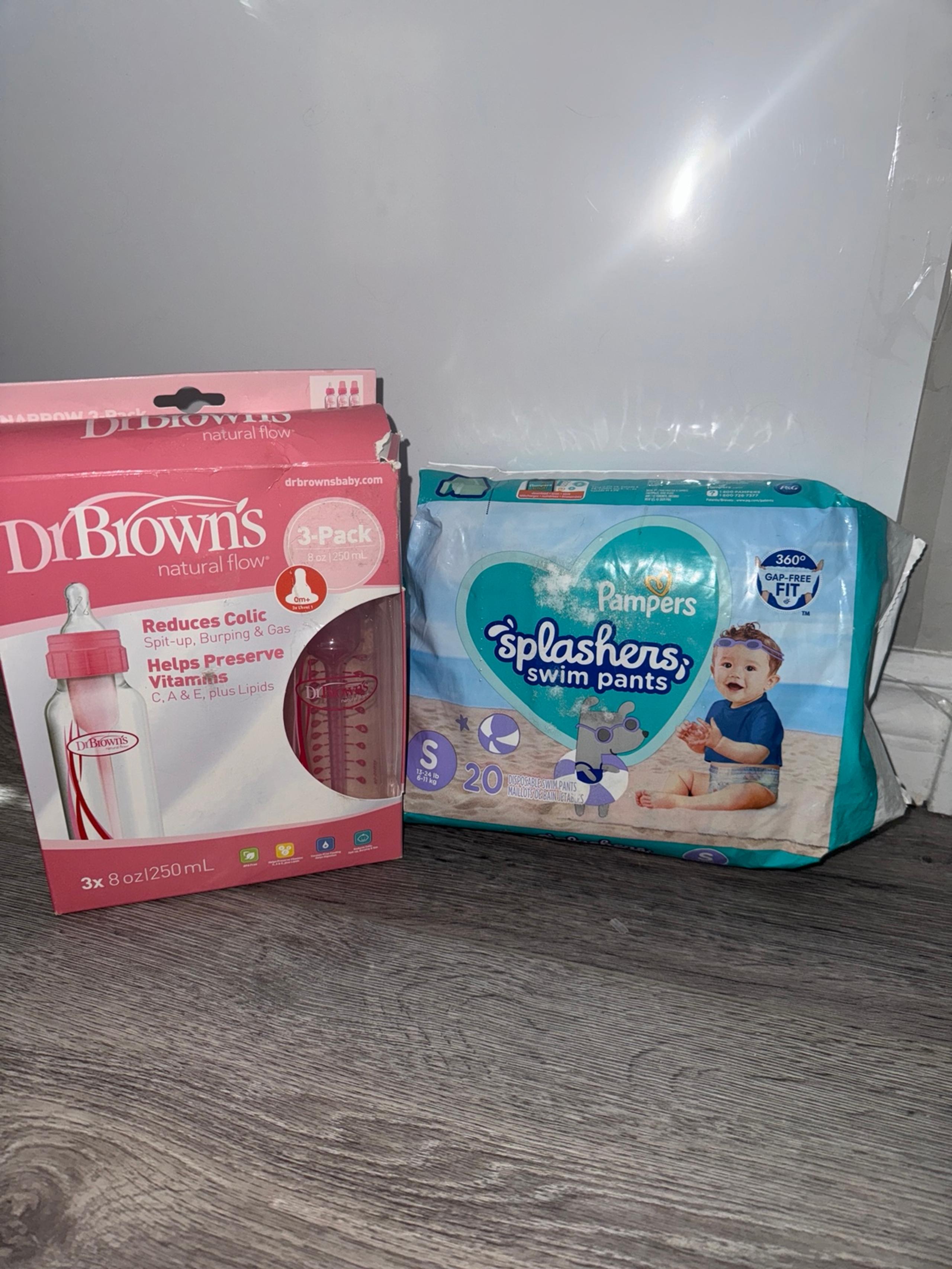 Dr. Brown's Baby Bottle, 8 Ounce, 3-Count - Pink & Pampers Swim Pants 20ct - New