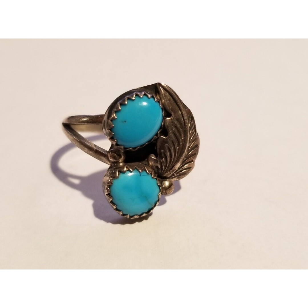 Vintage Handmade Native American Turquoise Sterling Silver 925 Ring Size 5.25