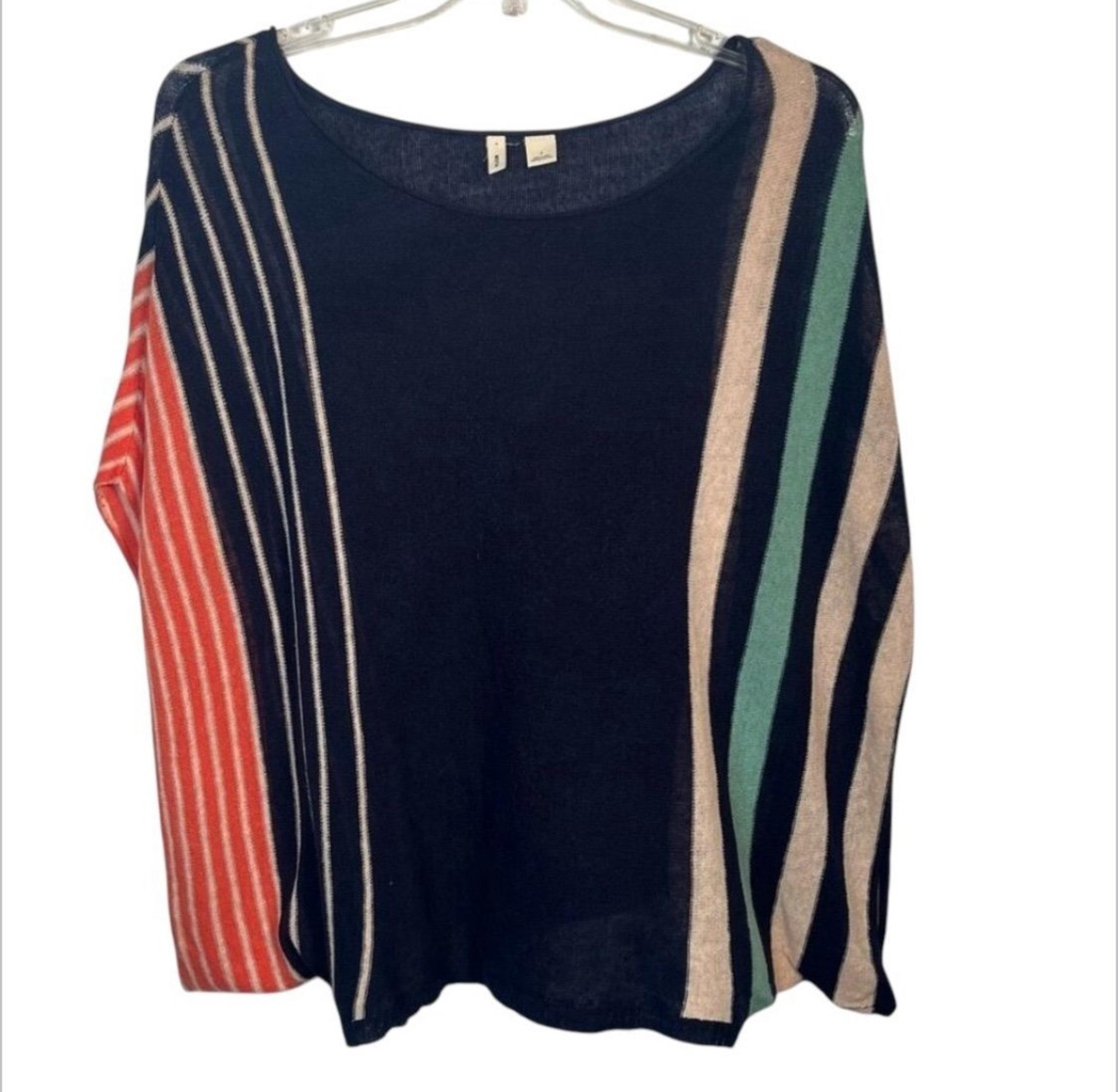 Moth by Anthropologie Sz S Linen Blend Poncho Sweater Multicolored Stripes