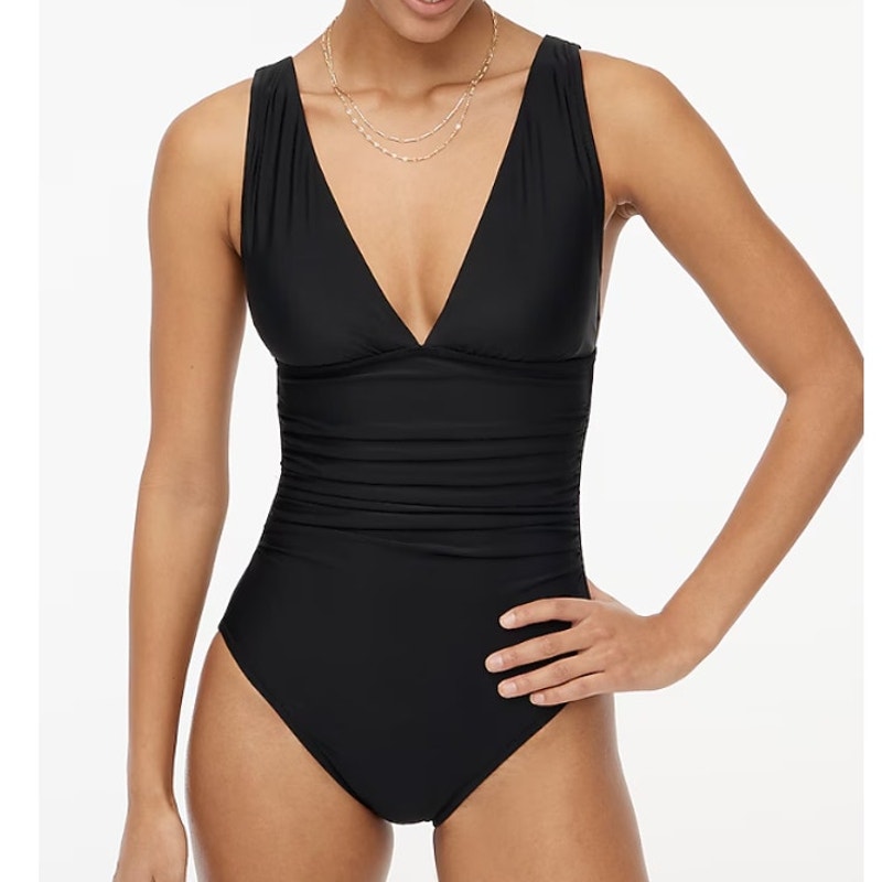 J.Crew Factory One Piece Swimsuit Women's Small Black V-Neck Ruched NWT