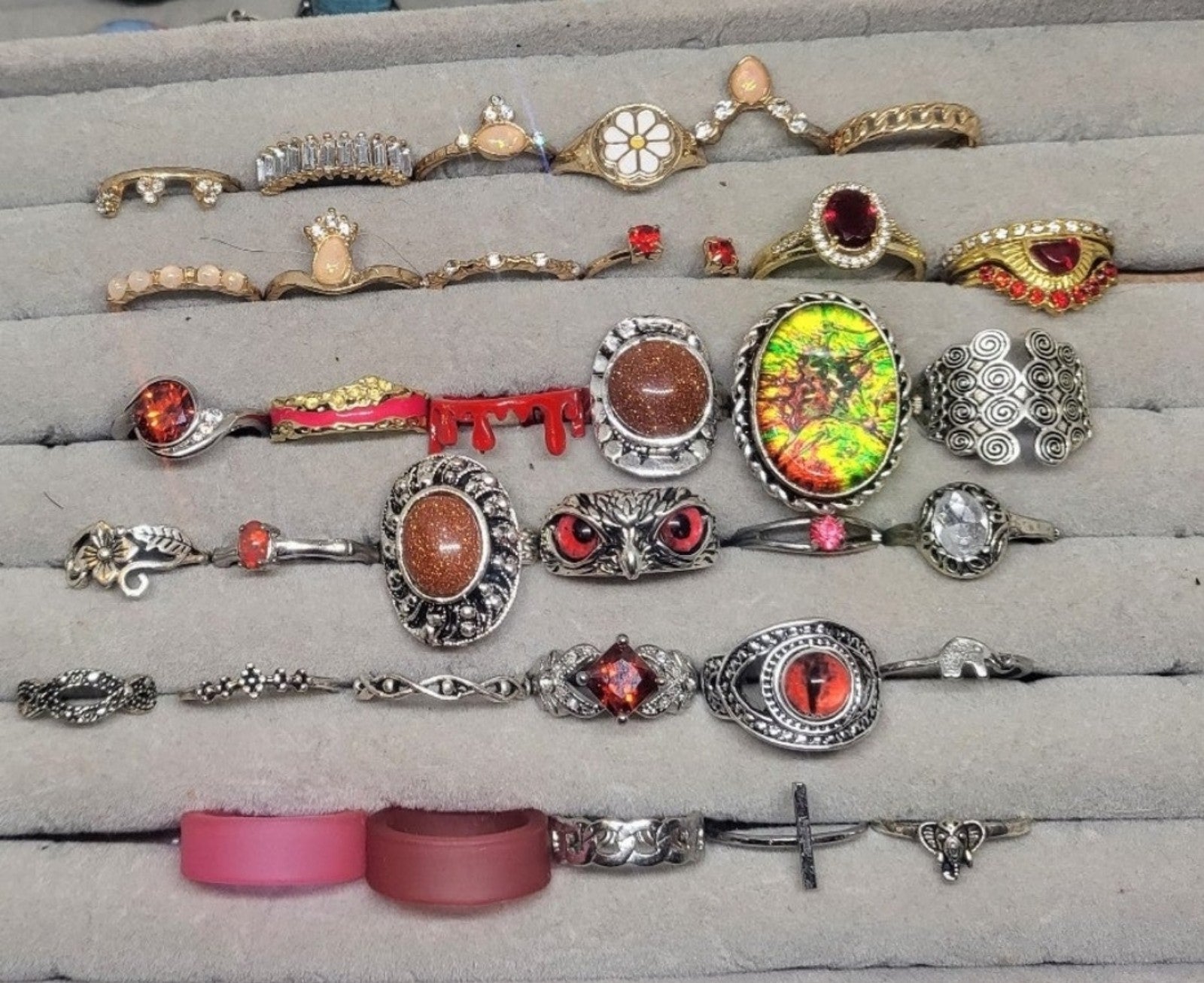 35 ring bundle Red Gemstone garnet ring lot mostly .925 silver