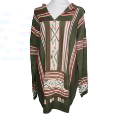 L Love Dress Aztec Striped Hooded Sweater Poncho Boho Southwest Knit Pullover M