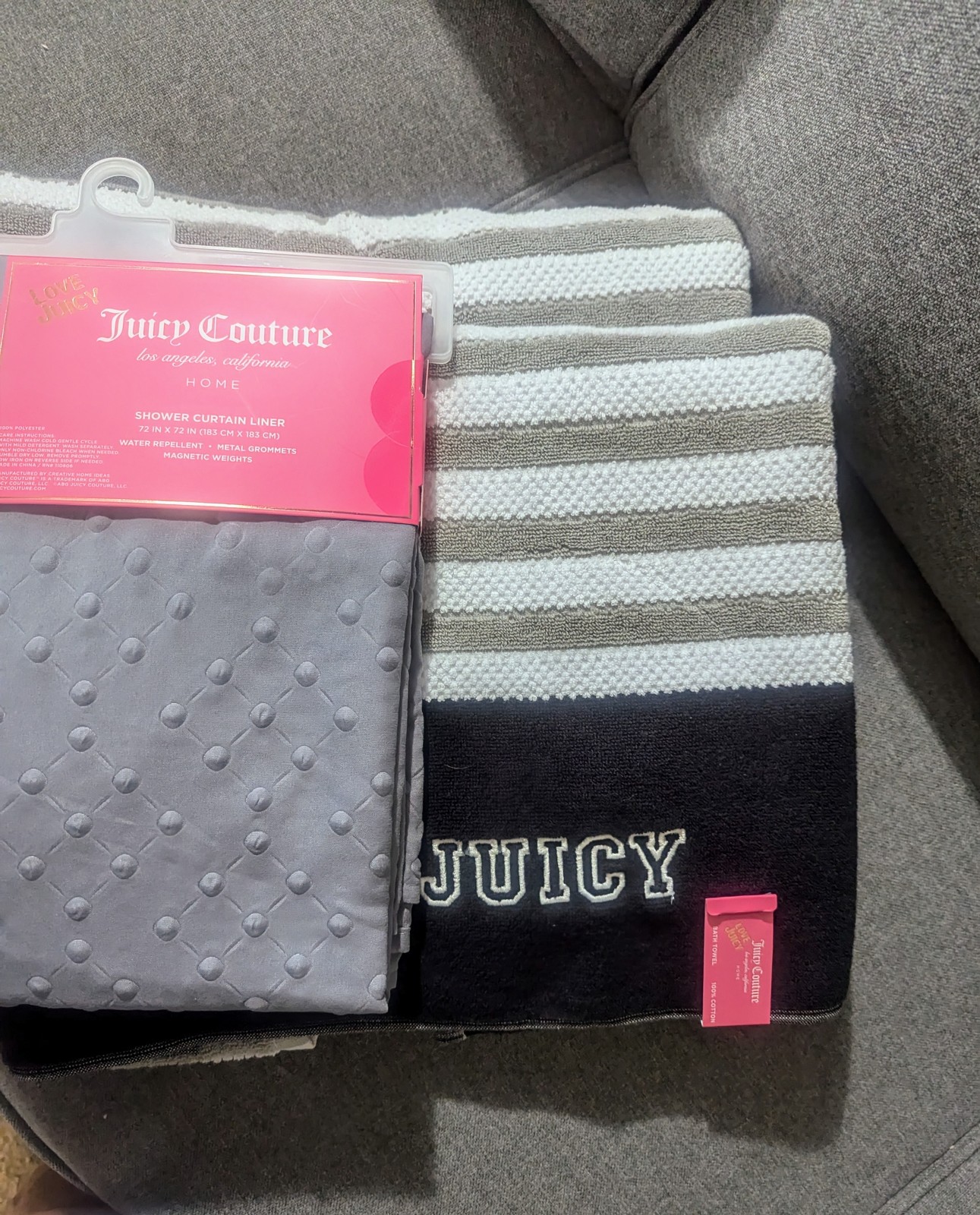 JUICY COUTURE BATH TOWELS AND SHOWER CURTAIN