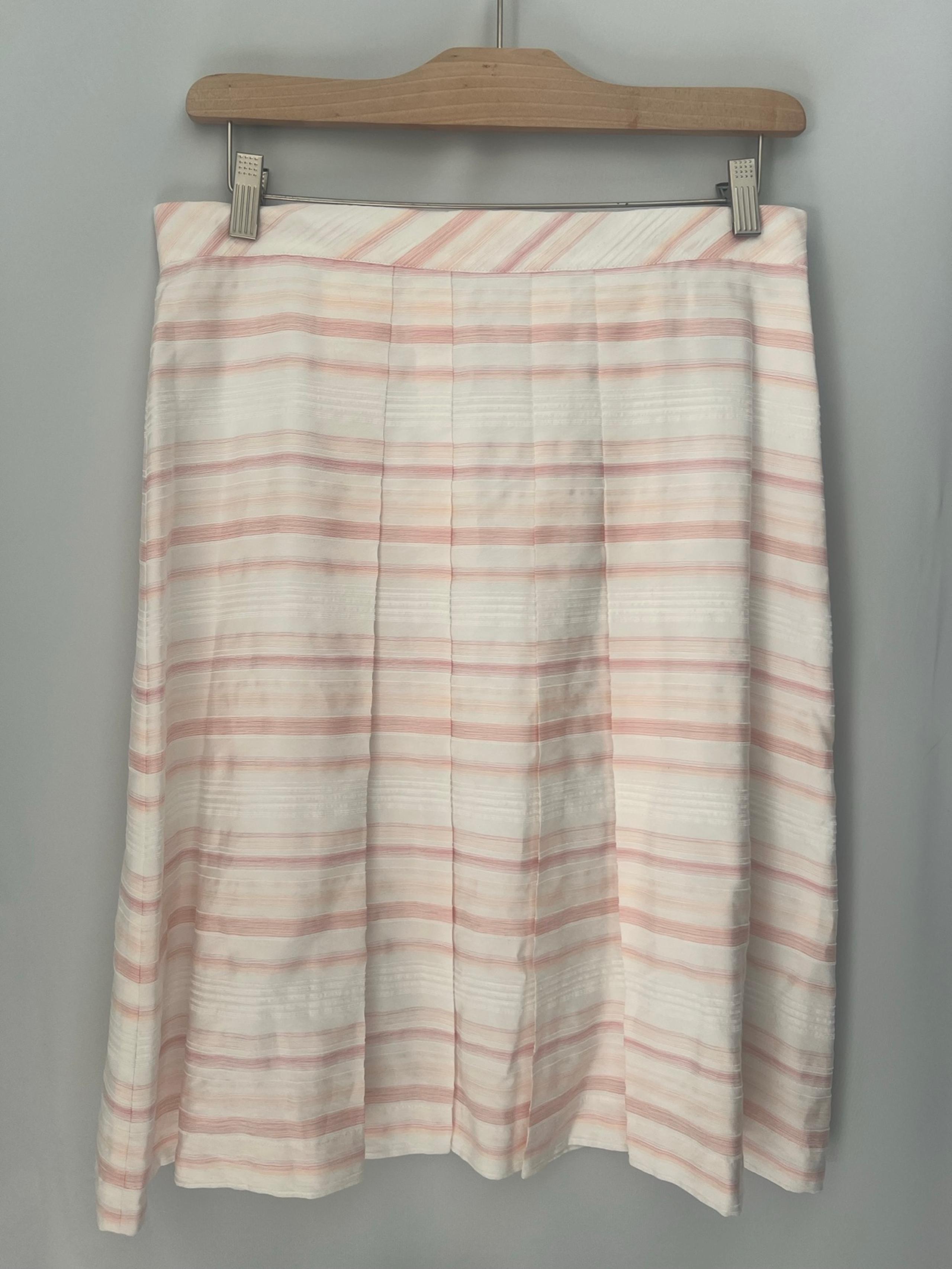 Brooks Brothers Striped Midi Pleated Skirt A Line Sz 10 White Pink
