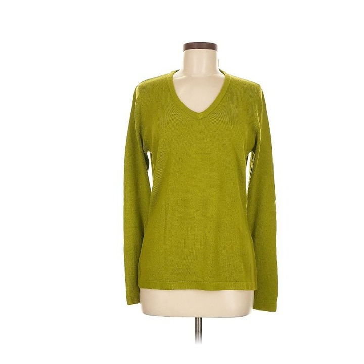 Jennie & Ray Lime Green V-Neck Sweater Long Sleeve 100% Acrylic Womens M