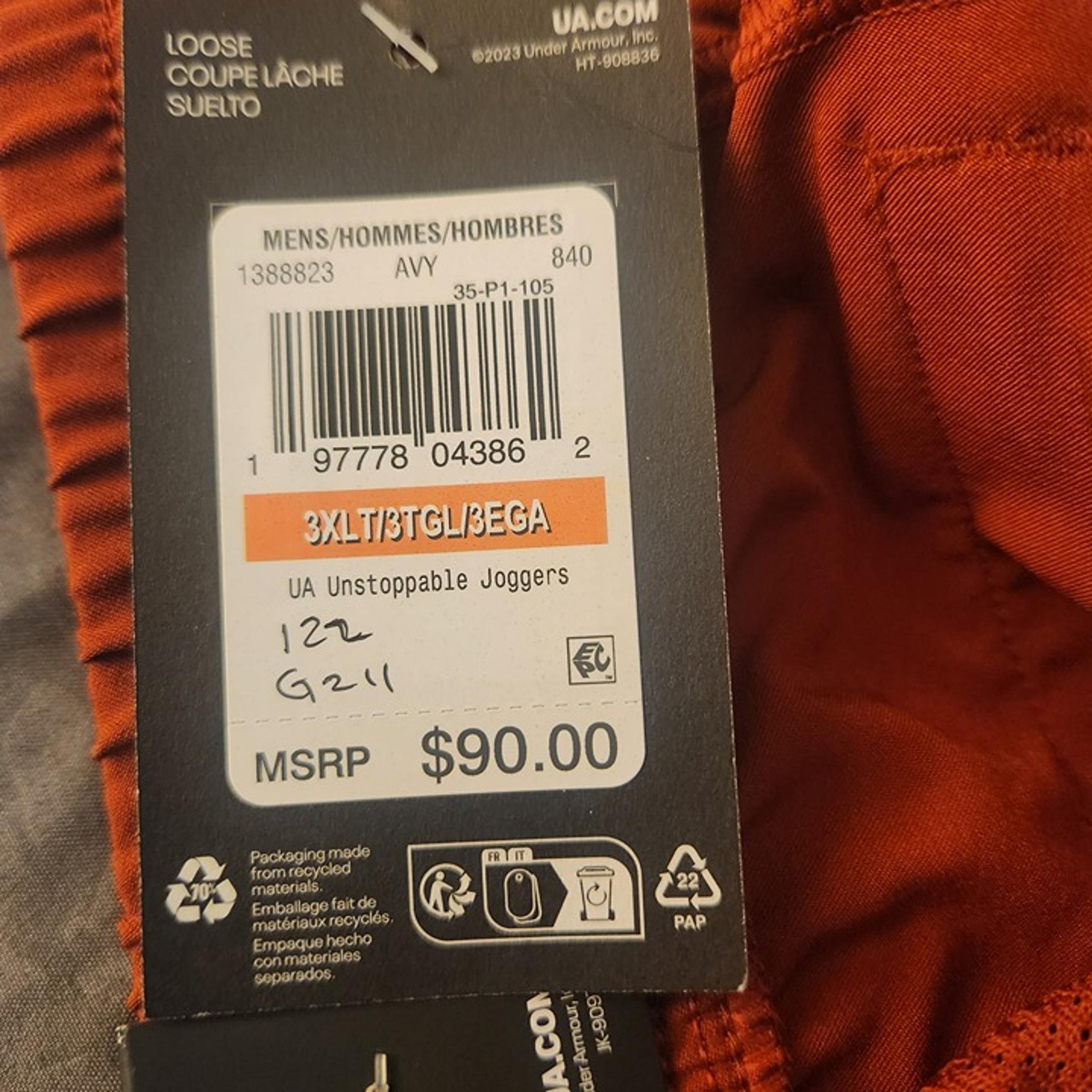 Men's Under Armour Unstoppable Joggers earthen orange/black Pants Sz 3XLT