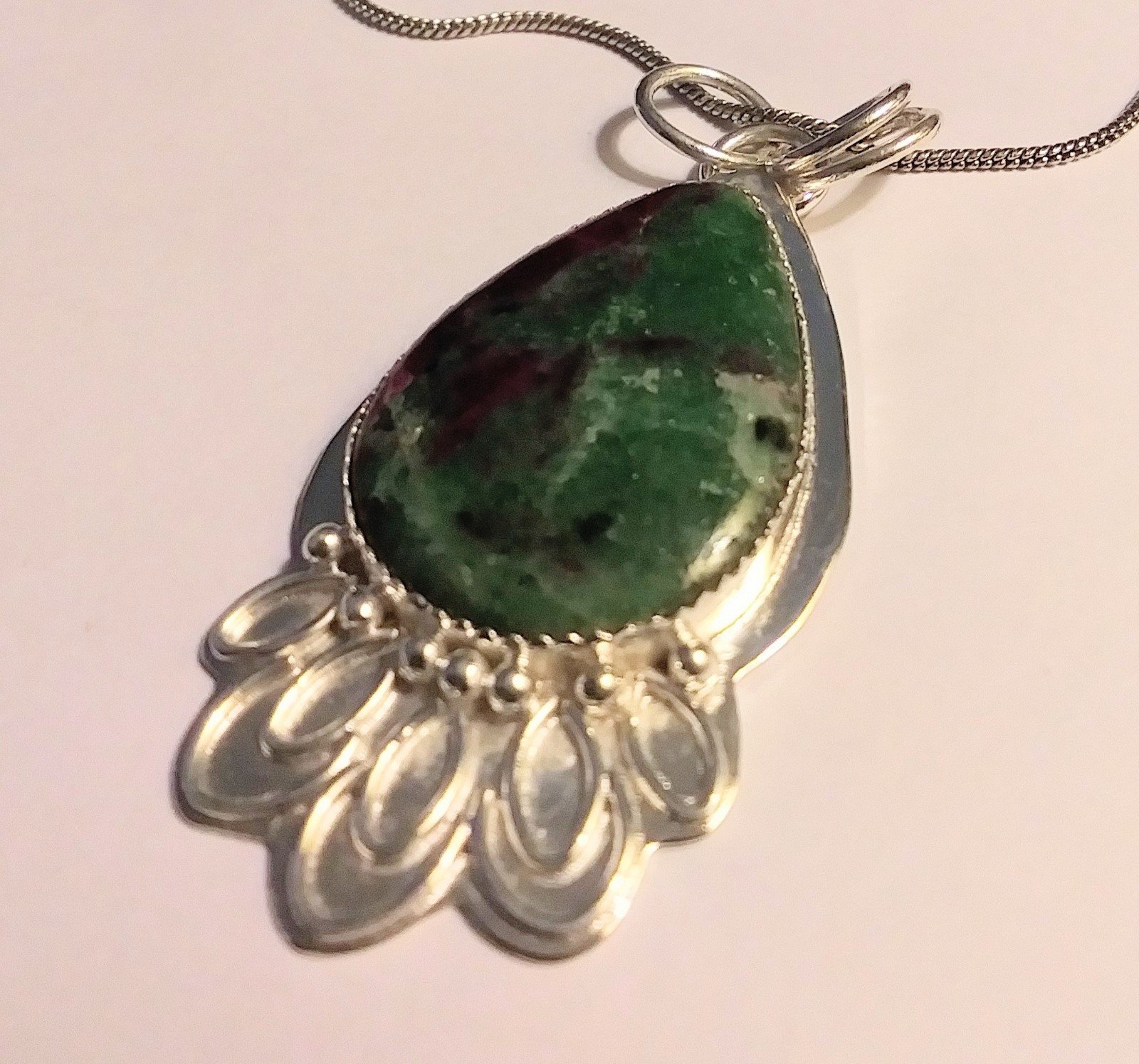 Stunning 925 Sterling Silver Ruby Zoisite Necklace