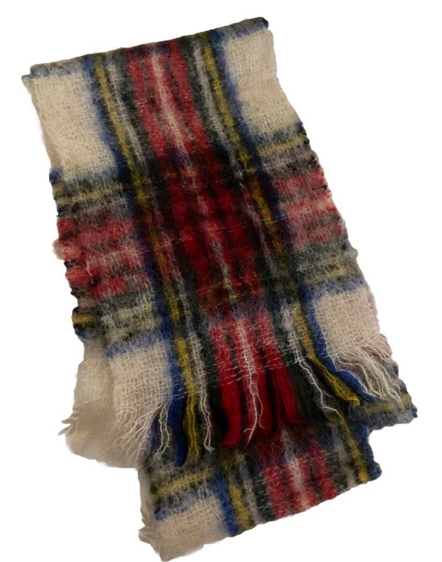 Dress Stewart 60's Plaid Tartan Red Mohair Pile Scarf Made in Scotland
