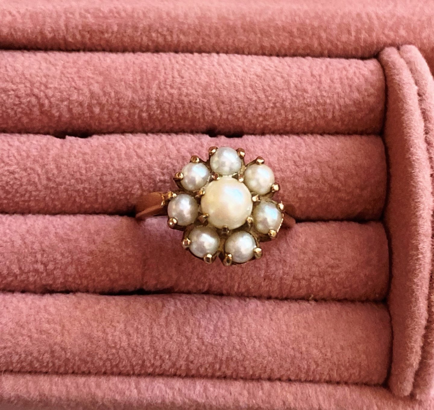 Vintage pearl 10k yellow gold cluster cocktail ring size 6.5
