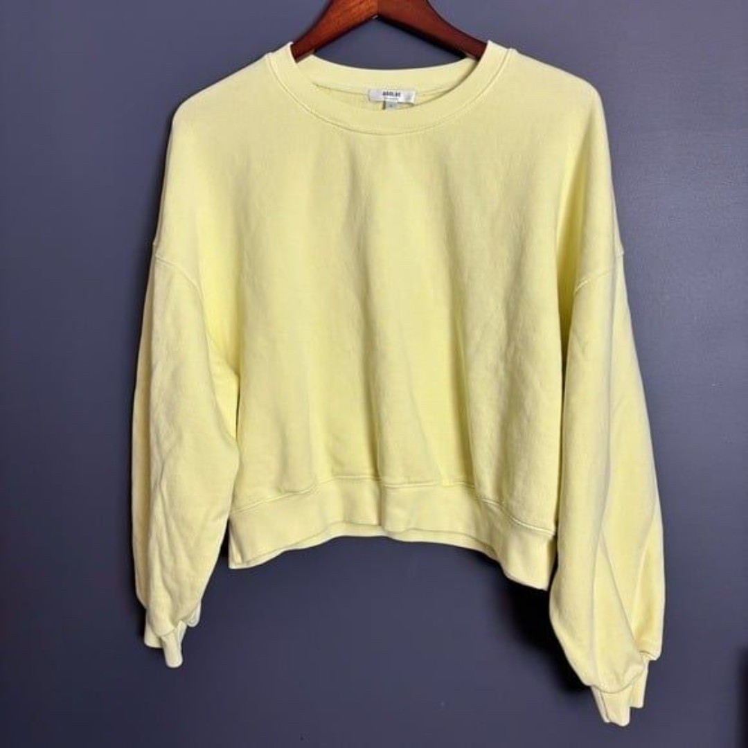 Agolde Balloon Sleeve Yellow Crewneck Cropped Sweatshirt Size Large NWOT