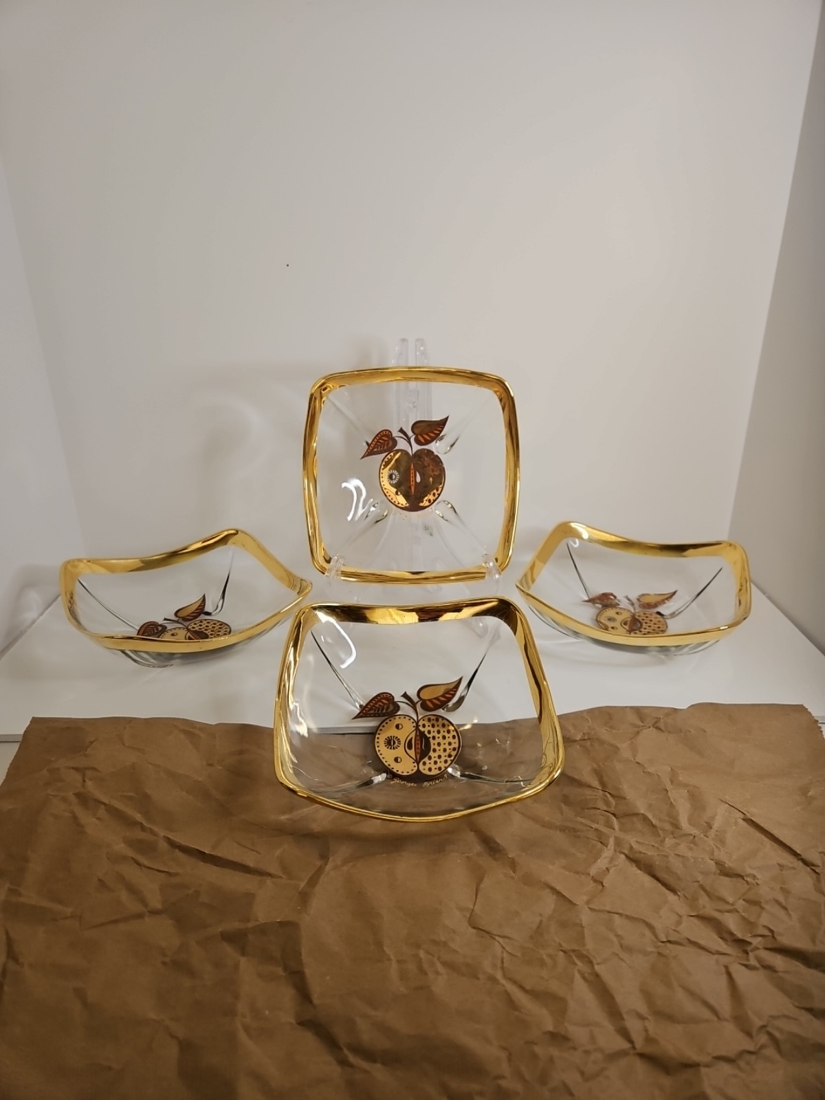 Vintage Signed Georges Briard Brown and Gold Serving Dish Set Of 4