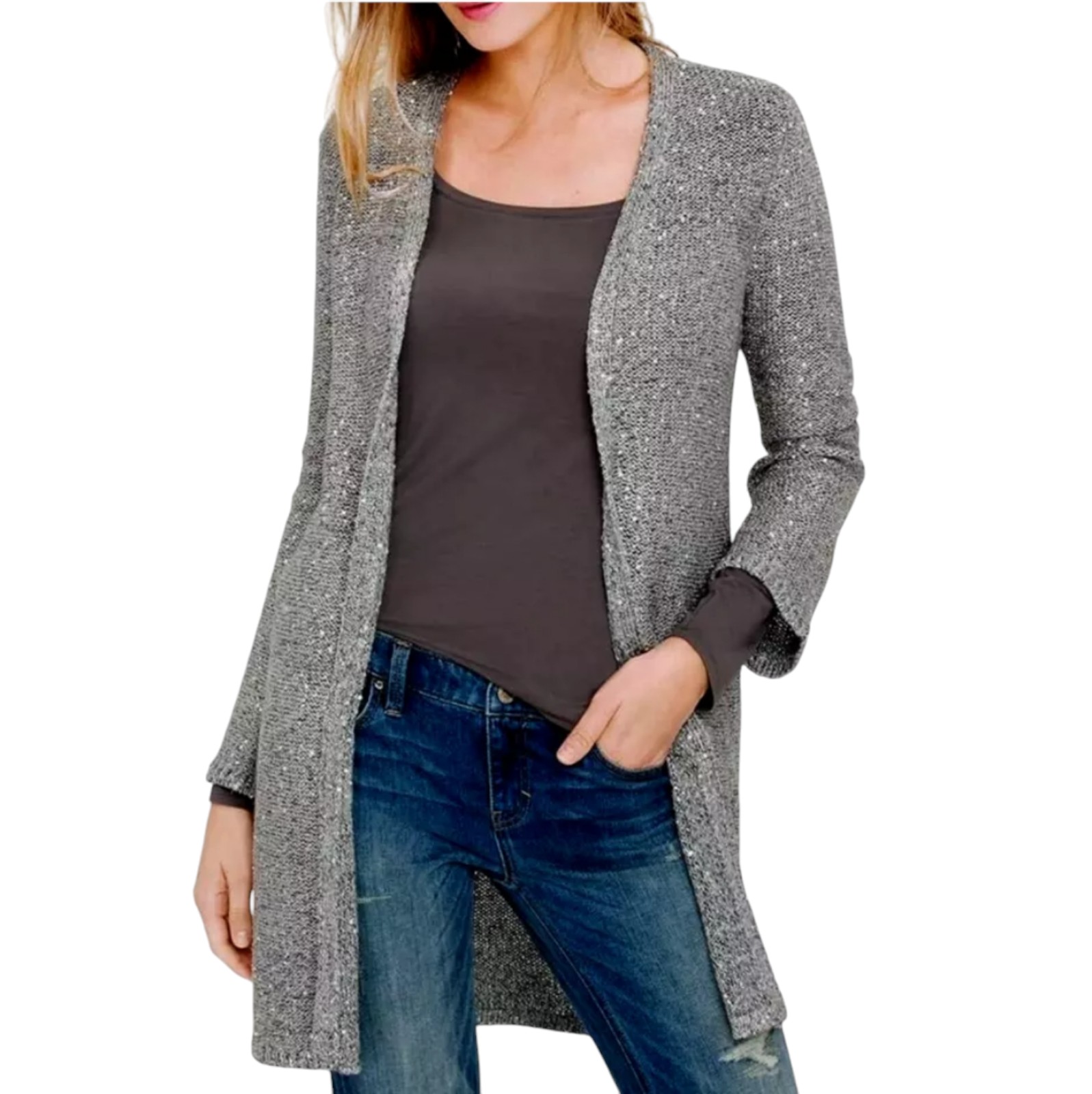 White House Black Market Sweater Cardigan Women's Sequin Open Front Sz M NWT