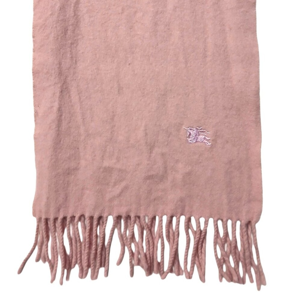 Luxury Vintage Burberry Light Pink Lambs Wool Scarf Embroidered Logo Scarves