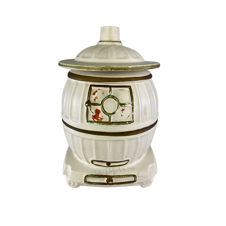 Vintage McCoy Pot Belly Stove Ceramic Cookie Jar Rare White 10 x 7 x 7