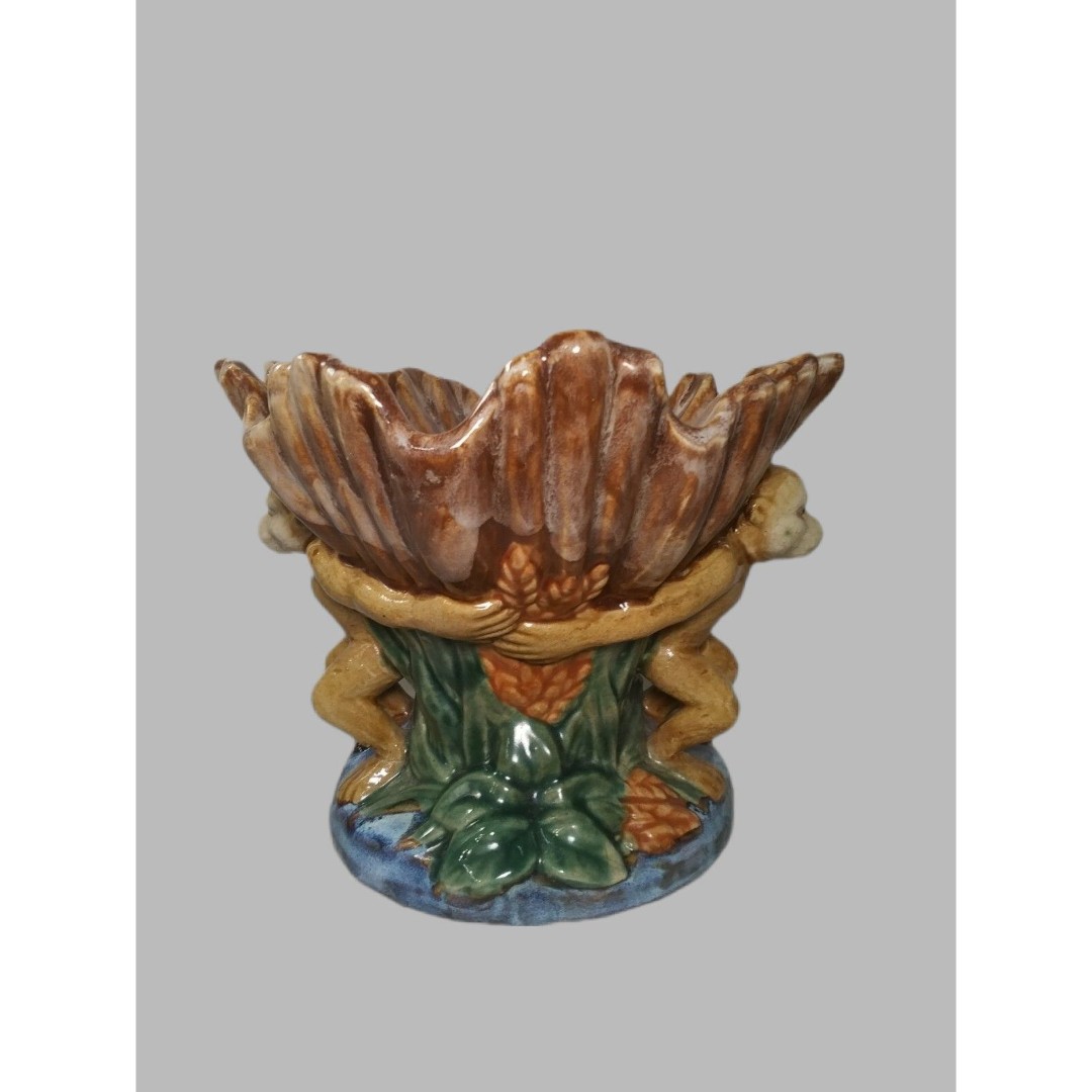 VTG Majolica-style  Art Pottery MonkeyCeramic Compote Centerpiece Bowl Retro MCM