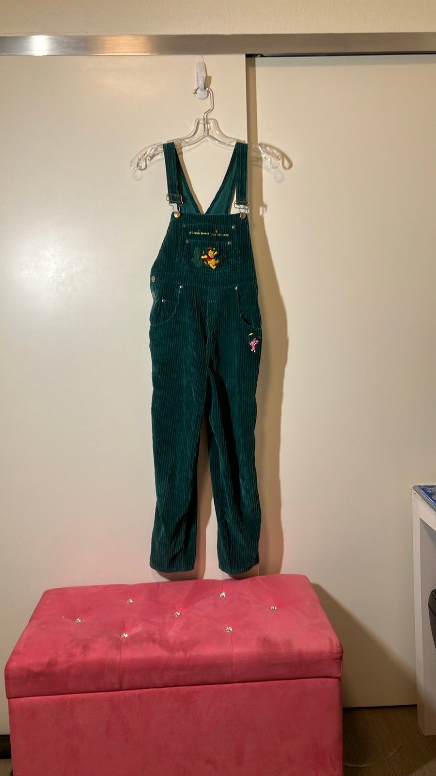 Disney Vintage Winnie the Pooh Cotton Corduroy Overalls in Green Girl Size 10-12