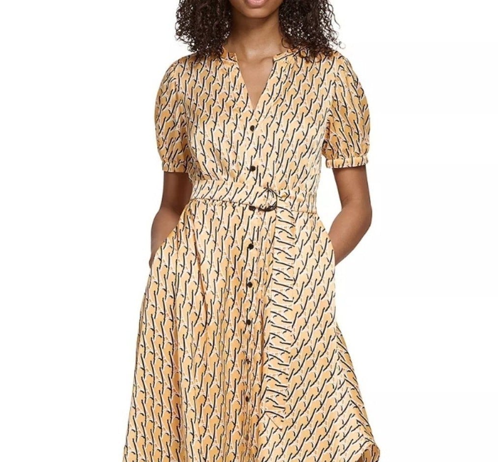 Karl Lagerfeld Eiffel Tower knee Dress Belted Shirtdress Apricot yellow sz 8-10