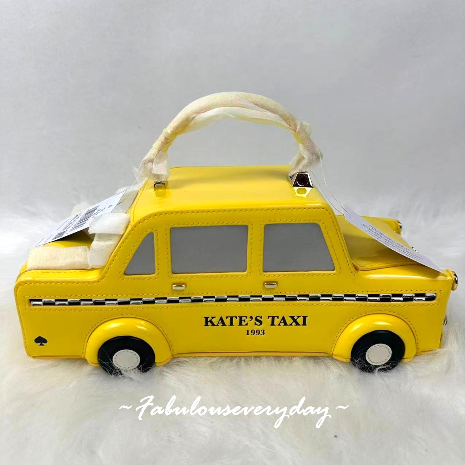 Kate Spade NYC 3D Taxi Crossbody Bag Purse In Patent Fabric/Yellow KI975 NWT