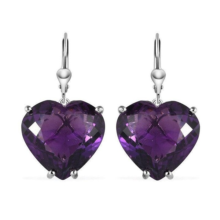 11.40Ct Natural Heart Shape Purple Amethyst Drop Earrings 14k White Gold