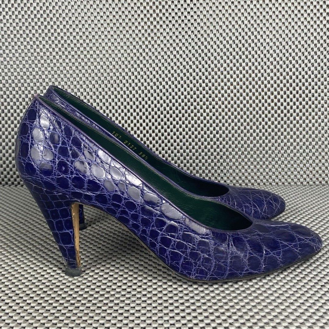 Vintage Gucci Pumps Heels Womens Size 38.5 AA Purple Leather Made In Italy