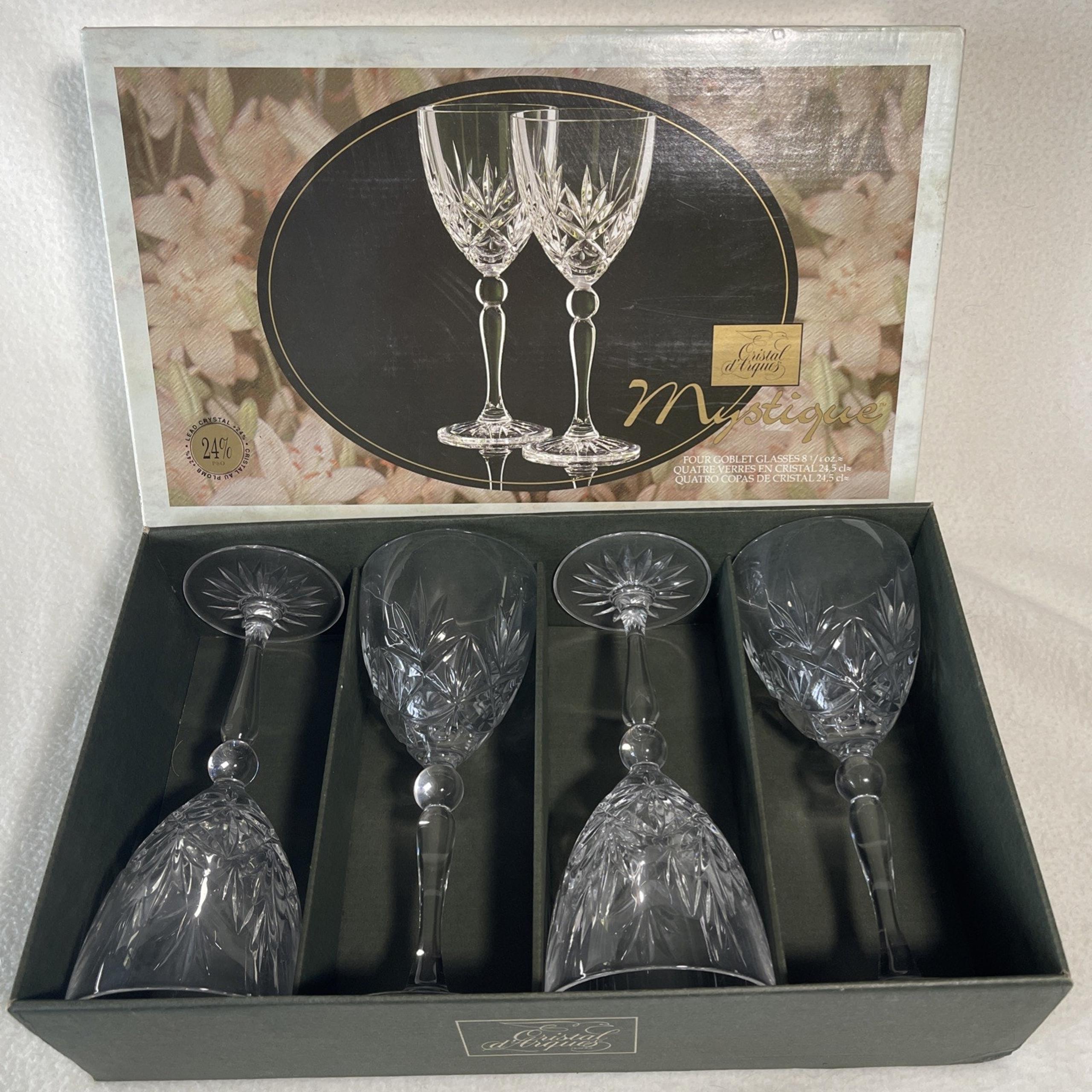 Vintage Cristal D'Arques Durand Mystique Goblet Wine Glasses Set of 4 NEW in Box