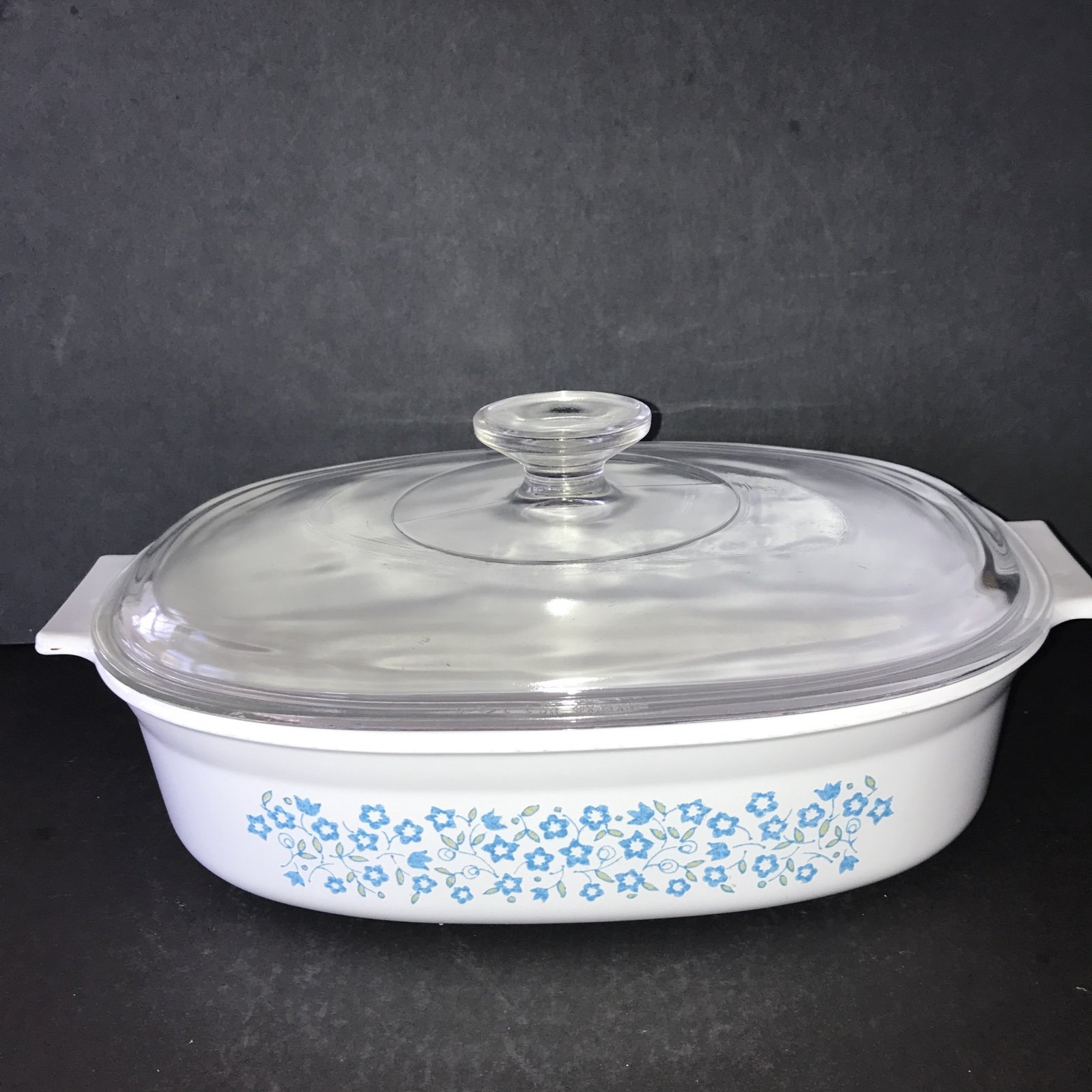 Corning Ware 1 1/2 Qt Casserole Dish w/ Clear Glass Cover, Blue Heather Pattern