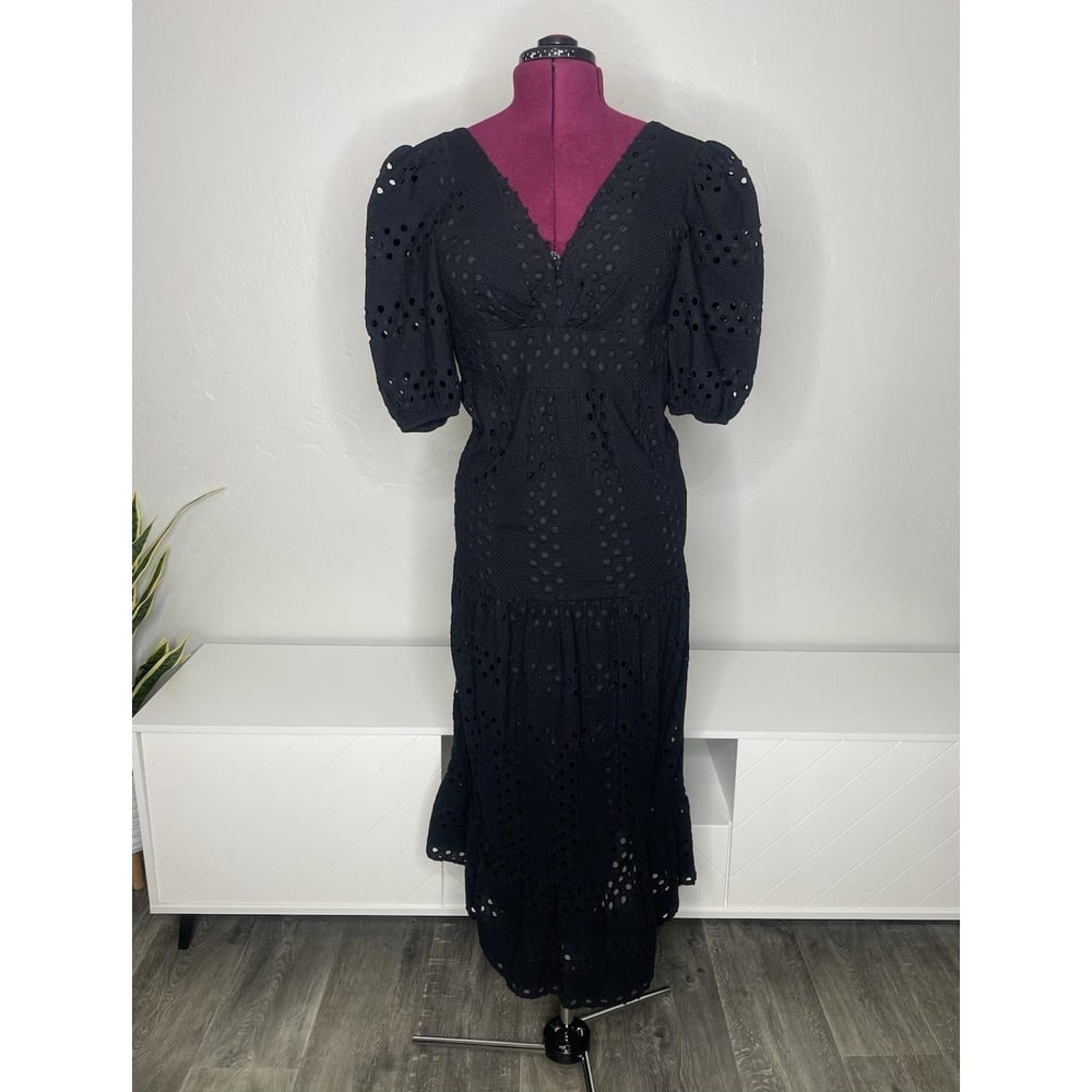 Asos Design Dress Midi 4 Tiered Plunge Neck Button Collar Broderie Anglaise