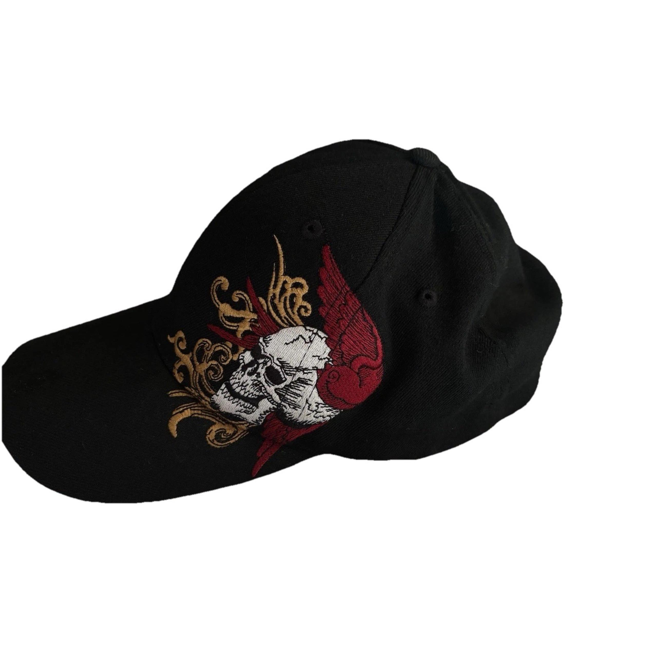 Miami Ink Y2K Grunge Hat One Size Fitted Black Gothic Skull Embroidered Moto