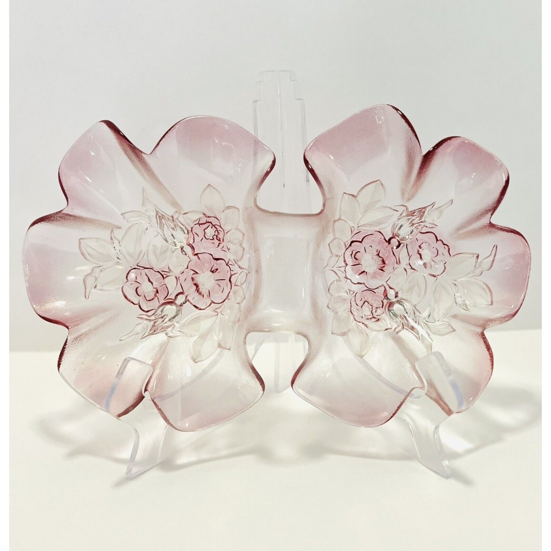 VTG Pink MIKASA Walther Crystal Rosella Floral Ruffled Serving Bowl 11” Germany