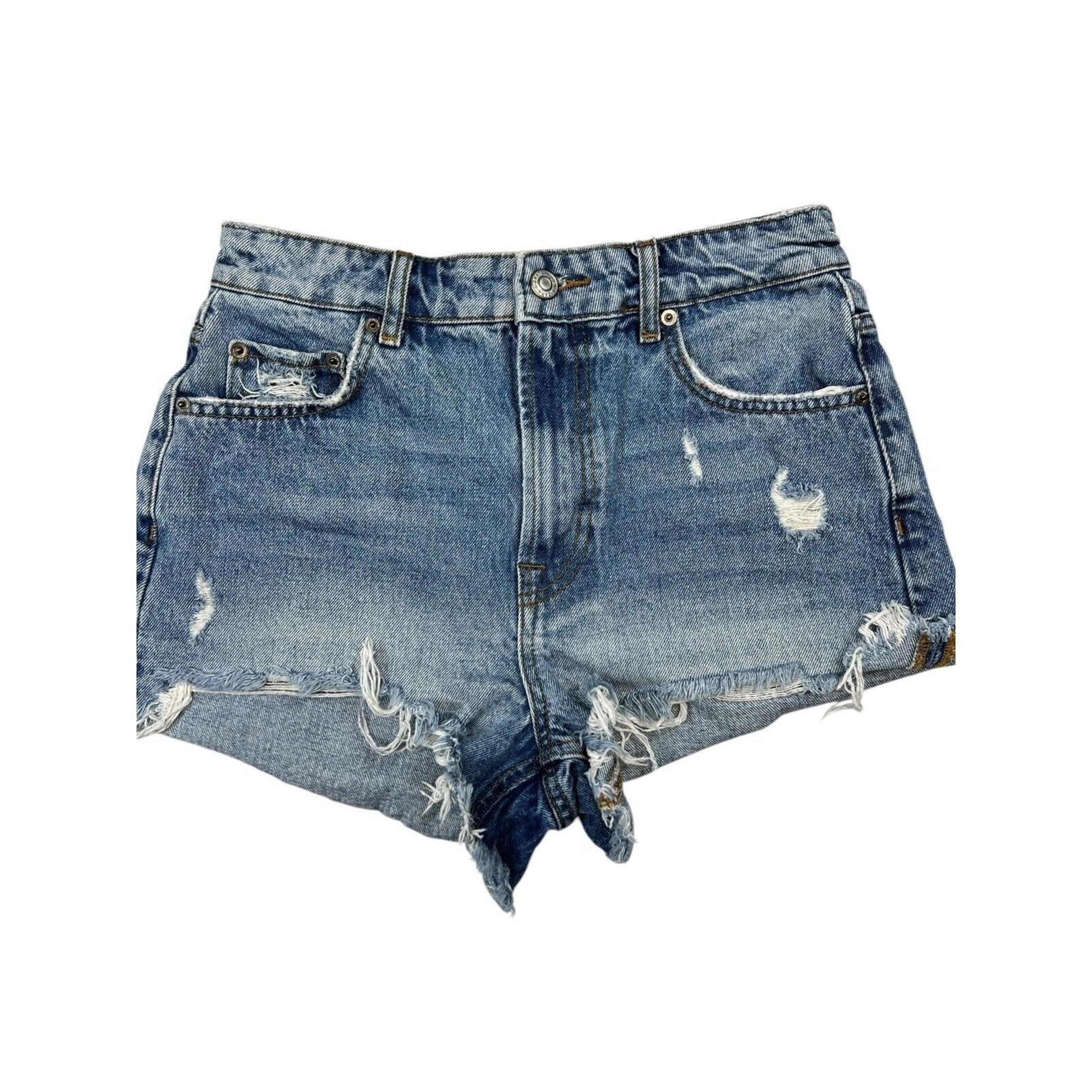 Zara Women's Size 4 High-Waisted Distressed Denim Shorts Medium Wash
