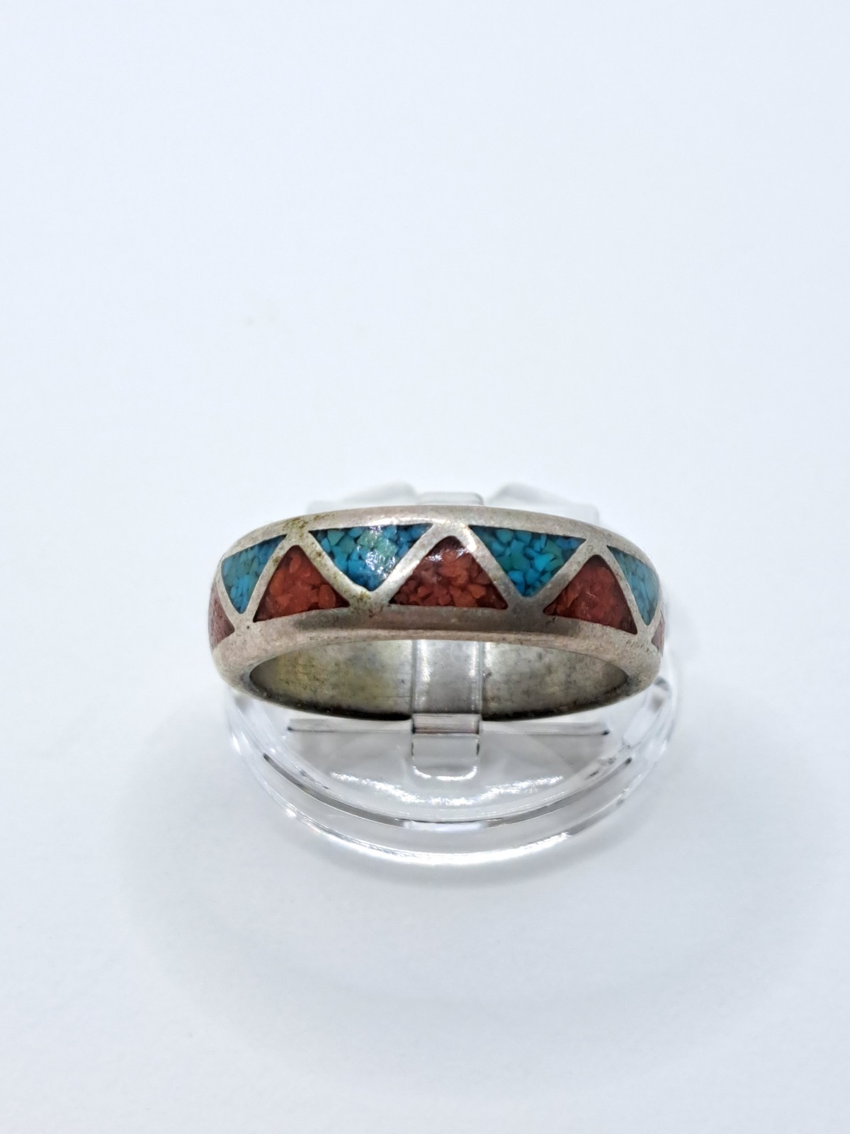Navajo Crushed Coral And Turquoise Sterling Silver Ring Sz 10