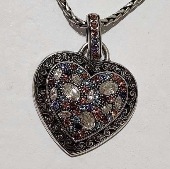 Brighton Trust your Journey silver plated and blue jeweled heart necklace