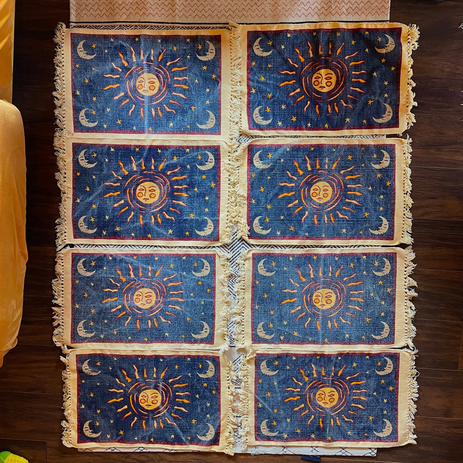 Vintage 80s 90s Celestial Sun Moon Tapestry Placemats Place Mats