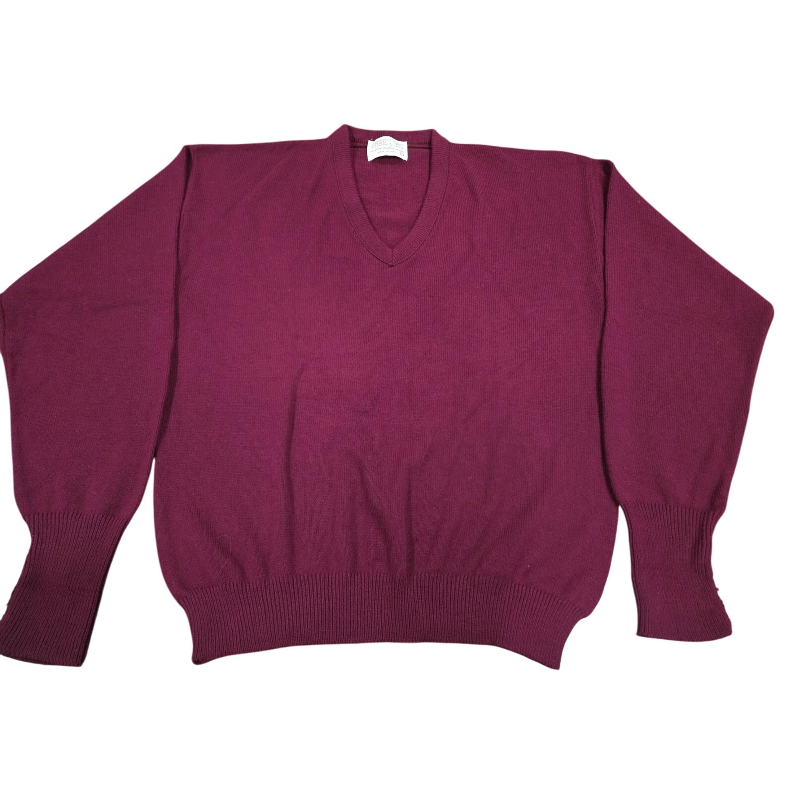 Vintage Fine Wool Red Sweater Men's Size L V neck - Lord Jeff