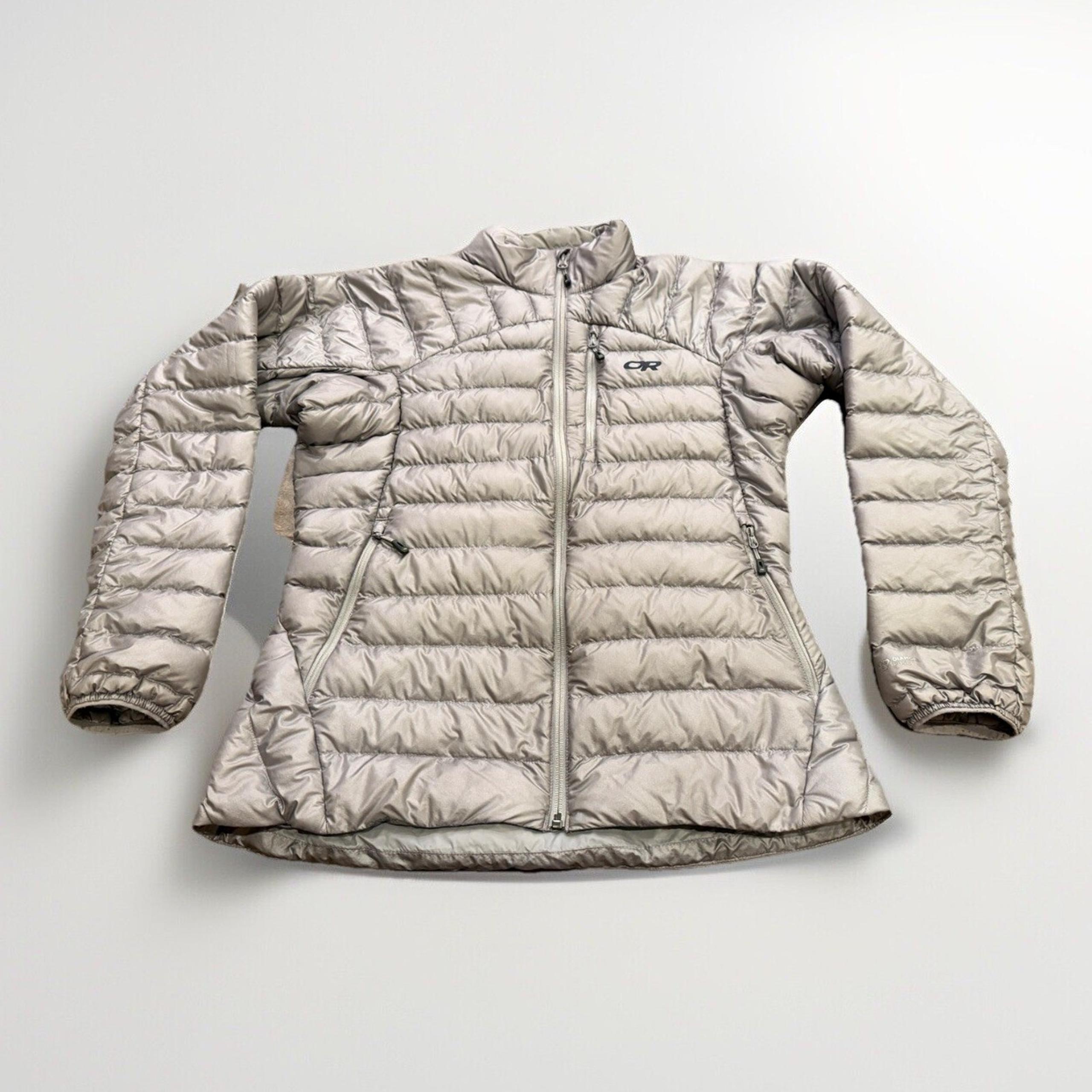 Outdoor Research Womens Gray Purple Helium Down Full Zip Puffer Jacket Size L