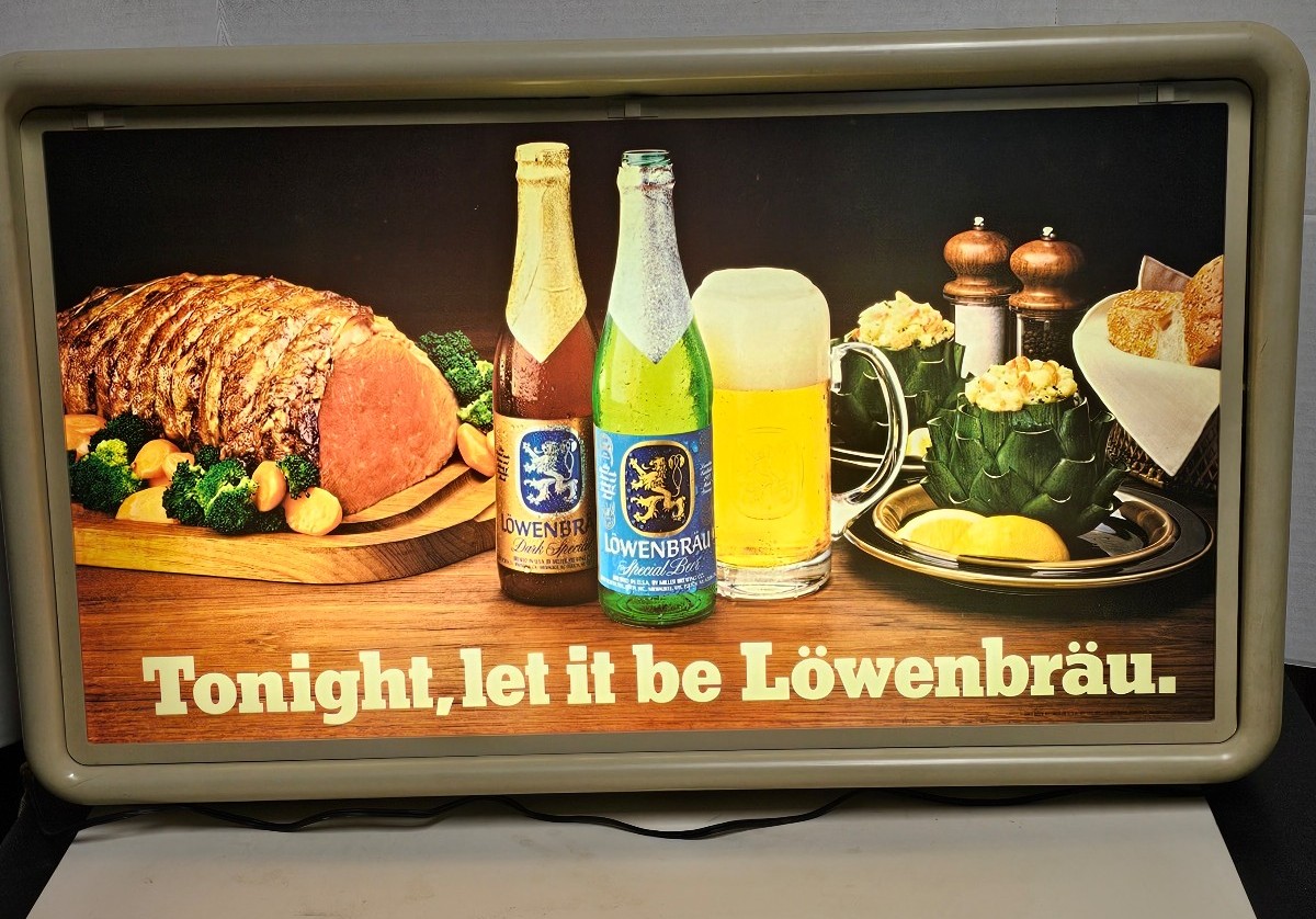 VTG 1983 Lowenbrau Beer Lighted Bar Sign Tonight, Let It Be Lowenbrau - HUGE