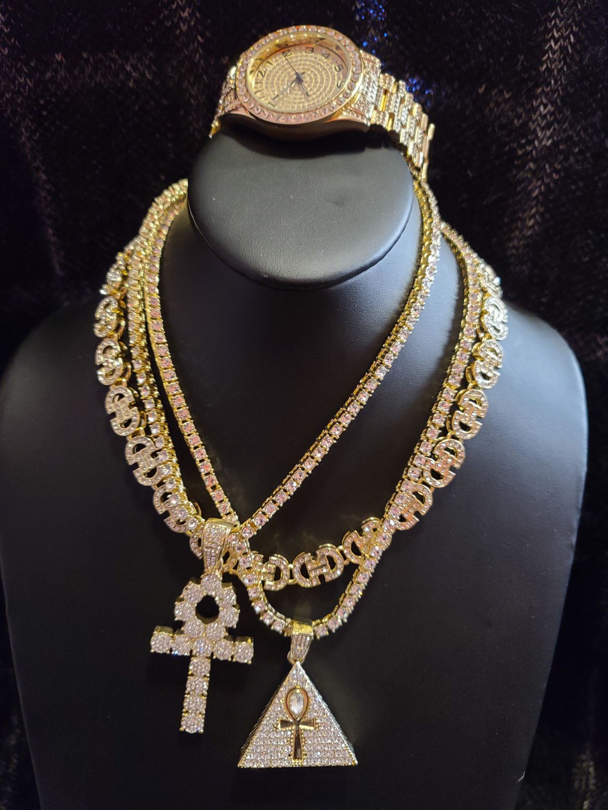 14K GOLD PLATED ICED OUT CHAINS WATCH CO