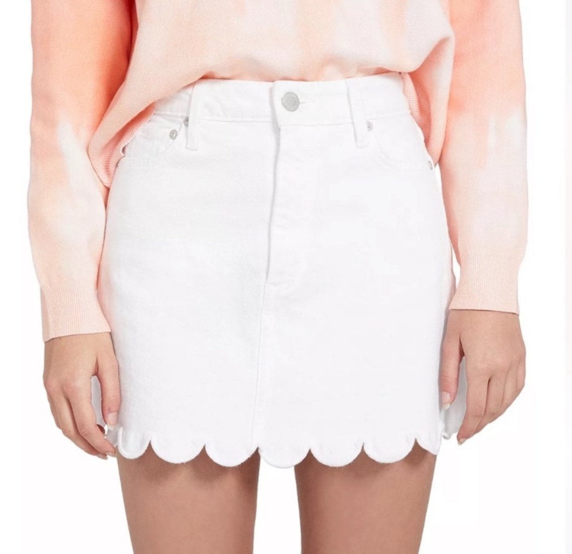Alice + Olivia Mini Scalloped White Denim Skirt Beach Coquette Brat Travel Sz 25