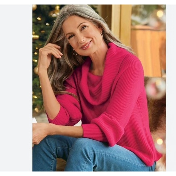 NWT Soft Surroundings Calanthe Ribbed Cashmere Pullover Cowl Neck Sweater 1X
