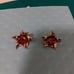 Vintage 1930s Brutalist flower screwback earrings sterlingvermeil ruby red stone