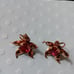 Vintage 1930s Brutalist flower screwback earrings sterlingvermeil ruby red stone
