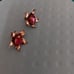 Vintage 1930s Brutalist flower screwback earrings sterlingvermeil ruby red stone