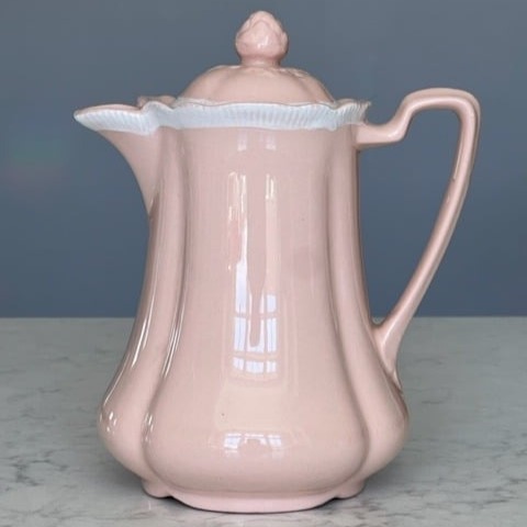 Vintage Johnson Brothers Old Staffordshire England Pink Ceramic Teapot Scalloped