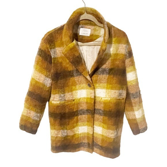 Zara Youth Kids 13/14 Youth Wool Blend Plaid Coat Lapel Collar Peacoat Jacket