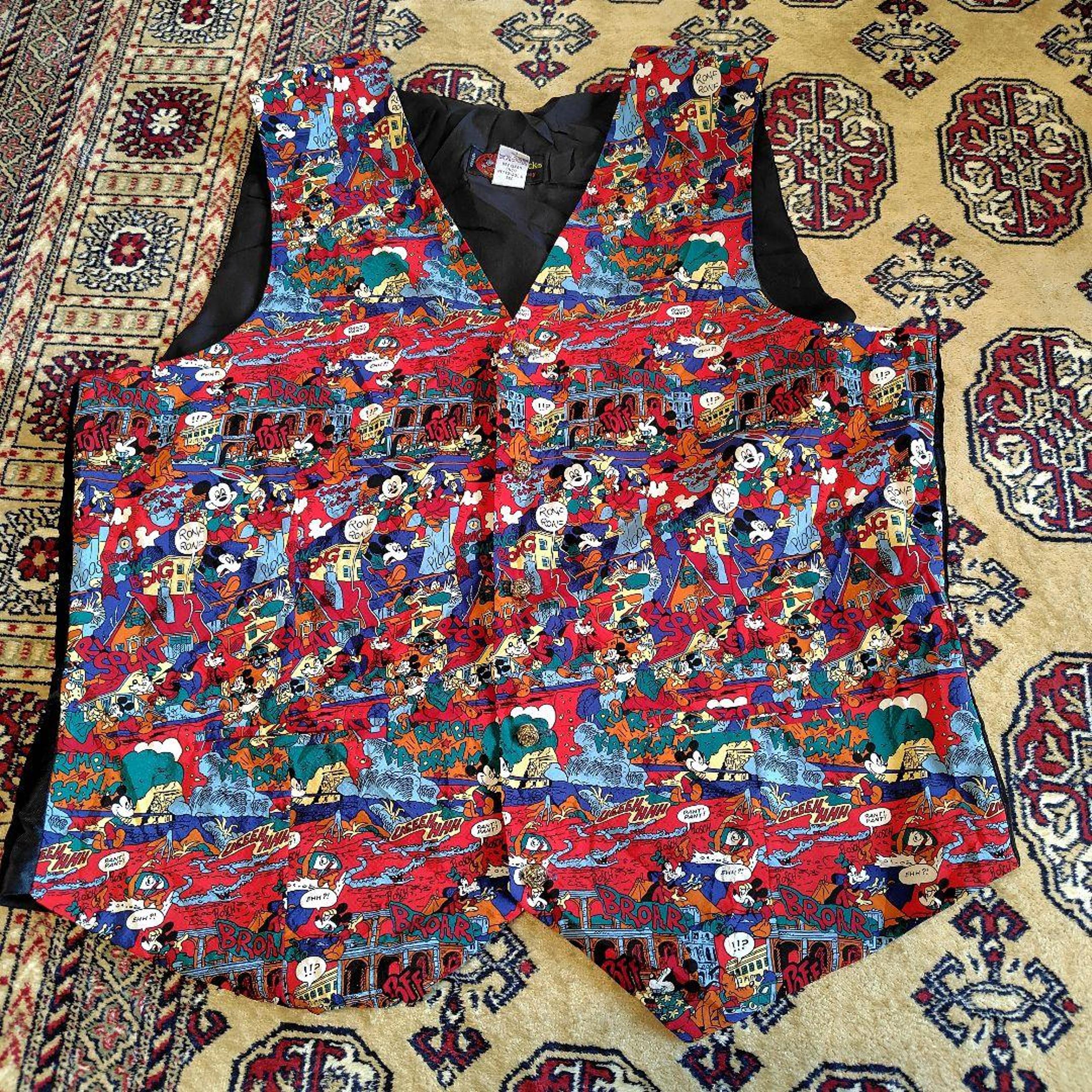 Mickey★VINTAGE DISNEY All-over Print Silk Vest MADE IN U.K.