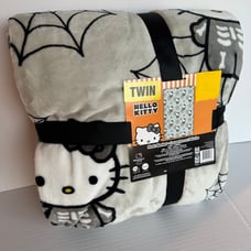 Hello Kitty Halloween Grey Skeleton Plush Blanket - Twin