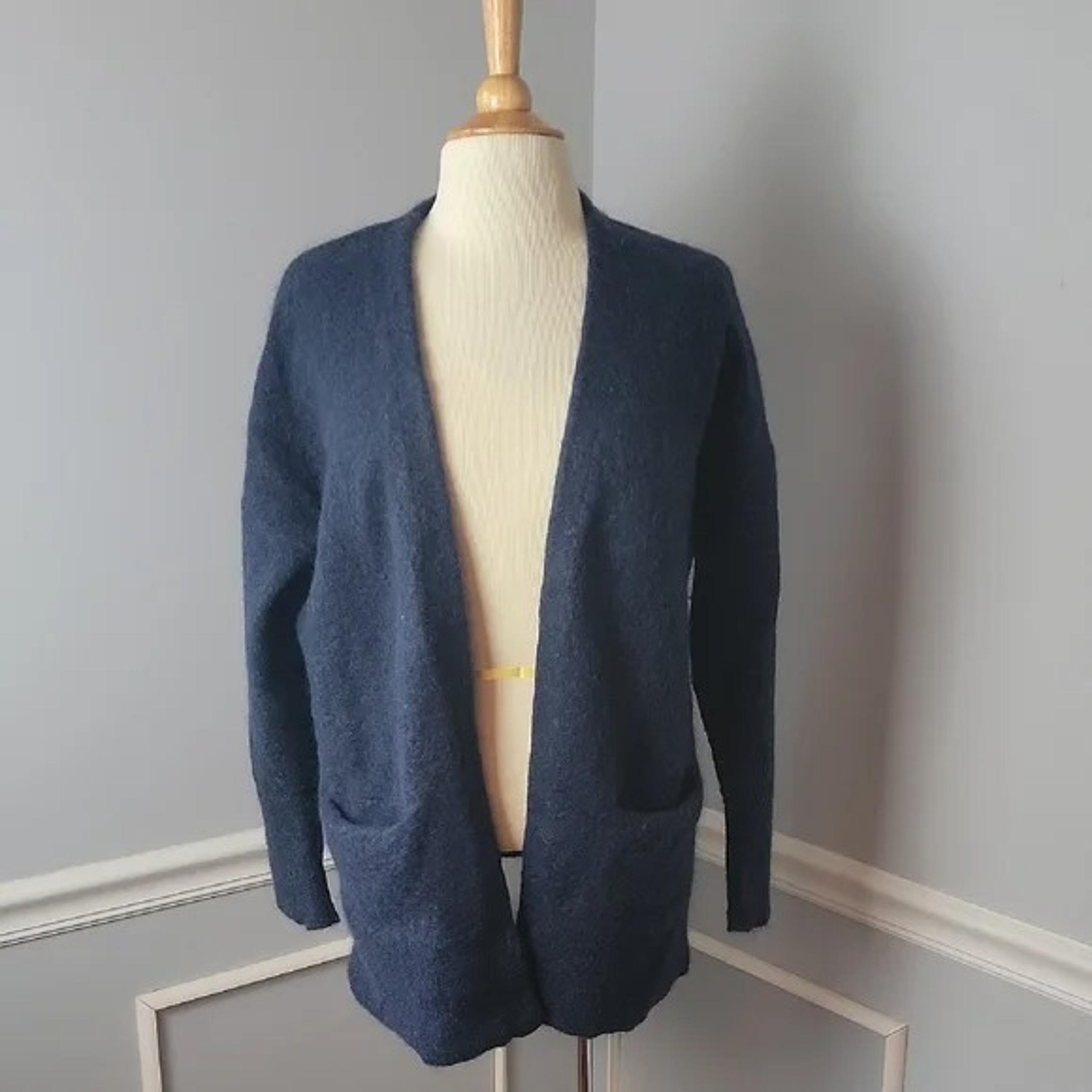 ASOS SELECTED FEMME Blue Wool Mohair Blend Bohemian Knit Open Cardigan Sweater L