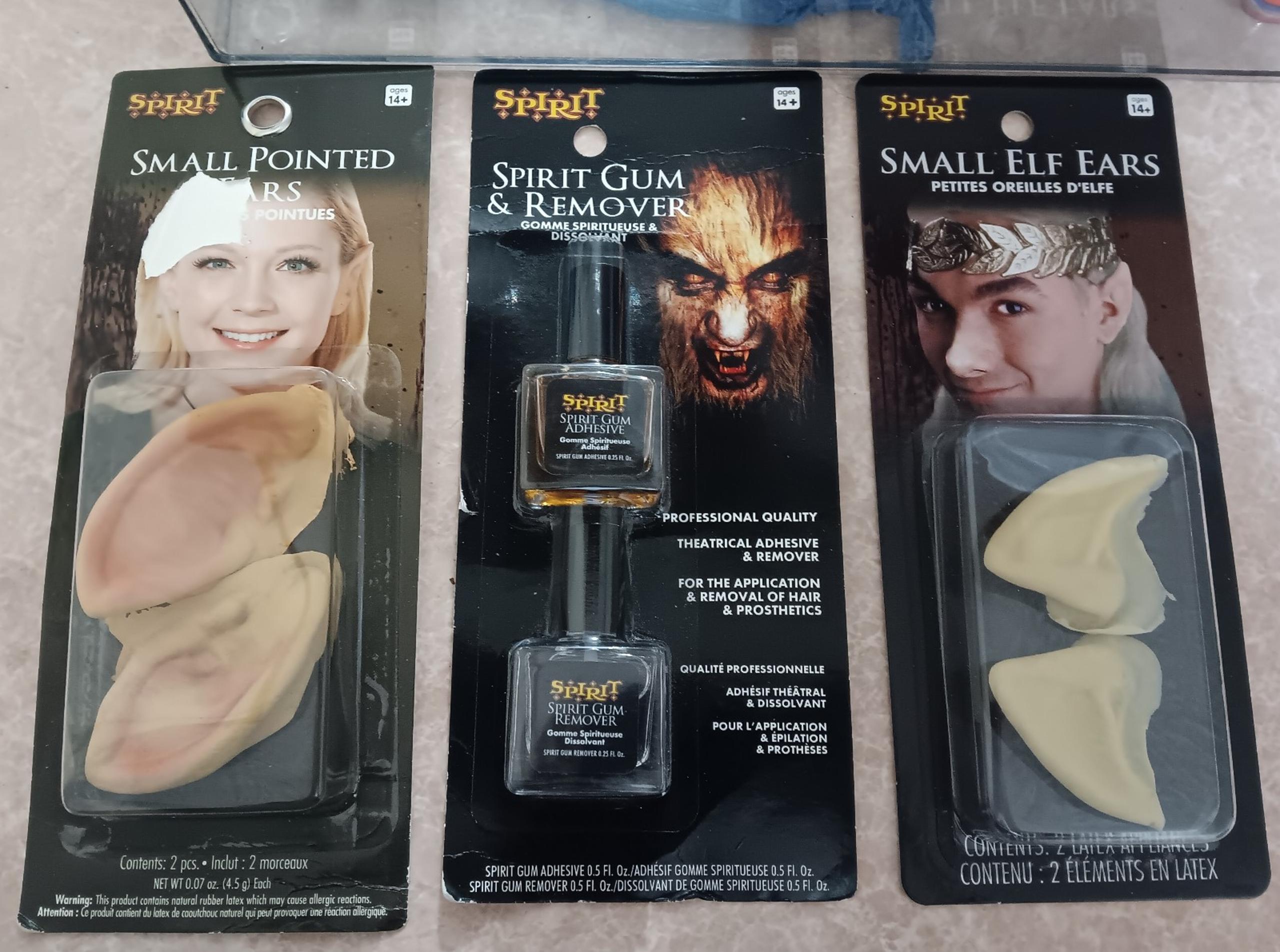 Spirit Halloween Spirit Gum and remover/2 sets of elf ears Brand New Sealed!