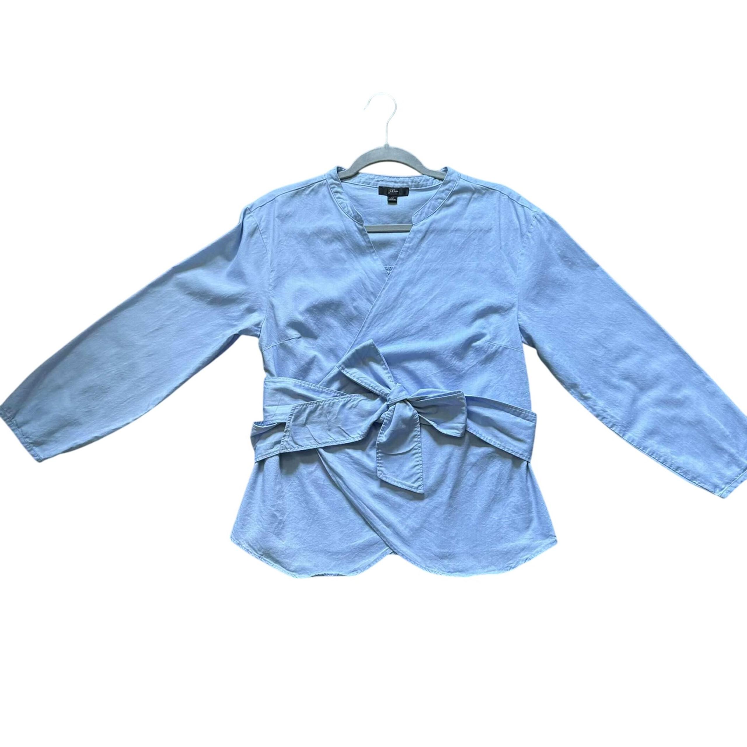 J.Crew Wrap Blouse Tie Front Long Sleeve Casual Top Blue Size M